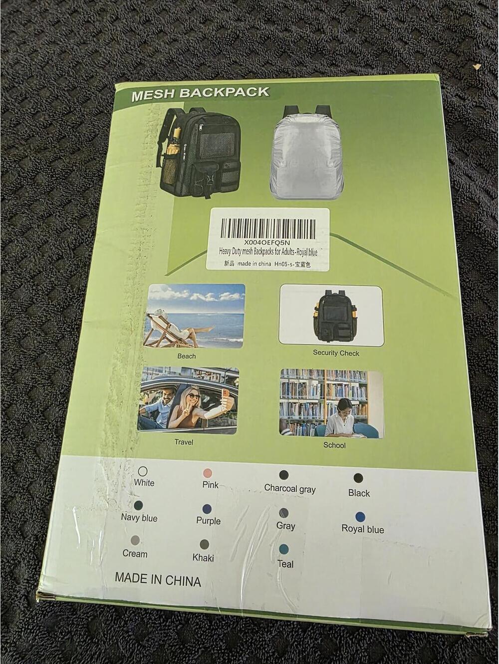 Heavy Duty Mesh Backpack Royal Blue See Through Travel Bag Rain Cover